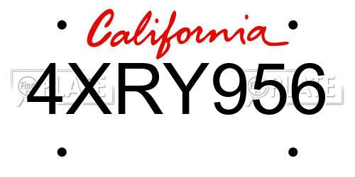 4XRY956 California License Plate