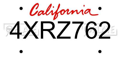 4XRZ762 California License Plate