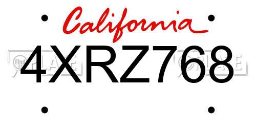 4XRZ768 California License Plate