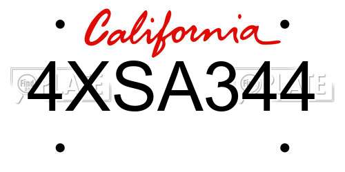 4XSA344 California License Plate