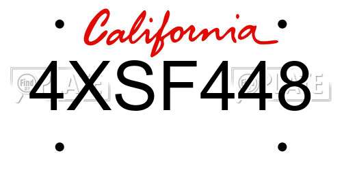 4XSF448 California License Plate