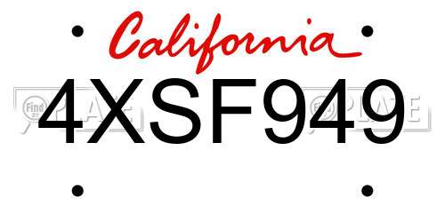 4XSF949 California License Plate