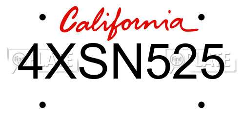 4XSN525 California License Plate