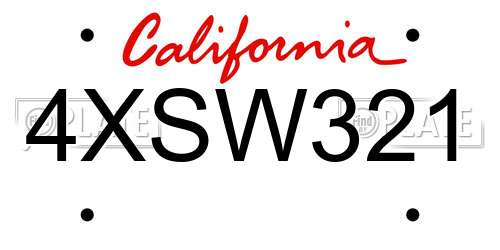 4XSW321 California License Plate