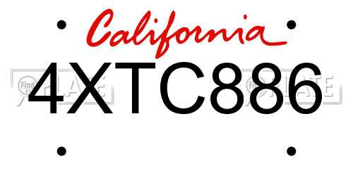 4XTC886 California License Plate
