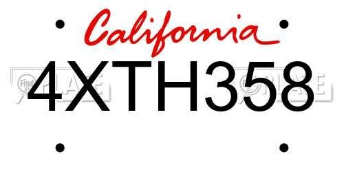4XTH358 California License Plate