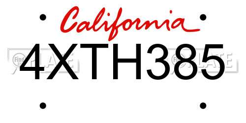 4XTH385 California License Plate