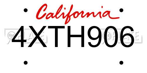 4XTH906 California License Plate