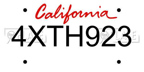 4XTH923 California License Plate