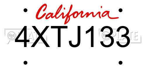 4XTJ133 California License Plate