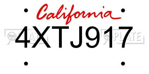 4XTJ917 California License Plate