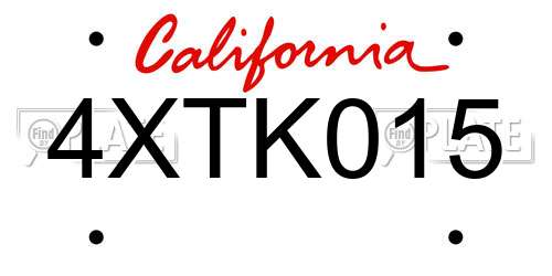 4XTK015 California License Plate