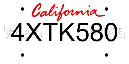 4XTK580 California License Plate