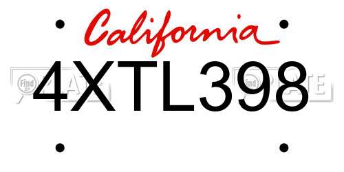 4XTL398 California License Plate