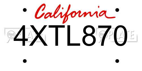 4XTL870 California License Plate