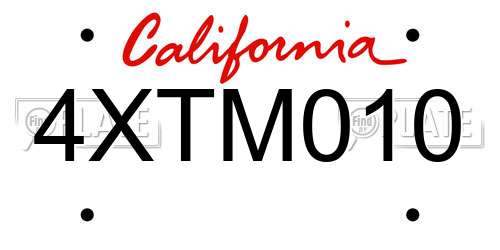 4XTM010 California License Plate