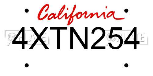4XTN254 California License Plate
