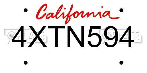 4XTN594 California License Plate