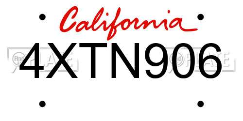 4XTN906 California License Plate