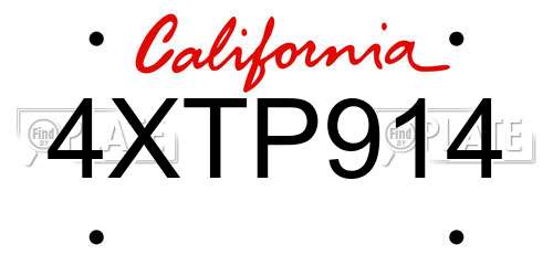 4XTP914 California License Plate