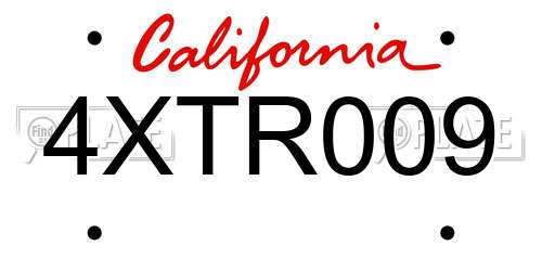 4XTR009 California License Plate