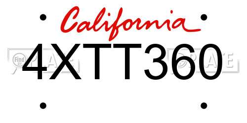 4XTT360 California License Plate