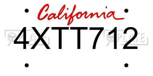 4XTT712 California License Plate