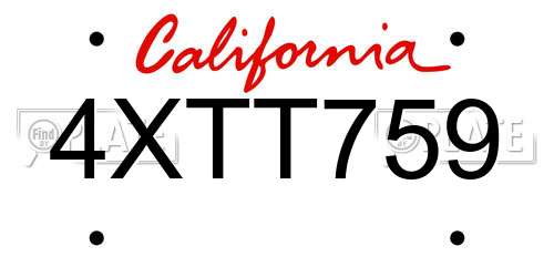 4XTT759 California License Plate
