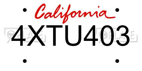 4XTU403 California License Plate