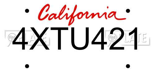 4XTU421 California License Plate