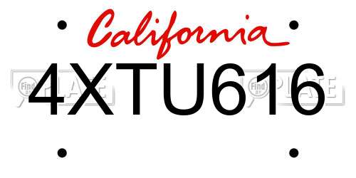 4XTU616 California License Plate