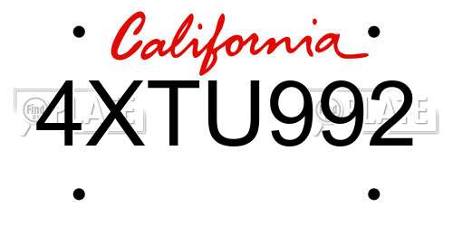 4XTU992 California License Plate