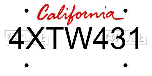4XTW431 California License Plate