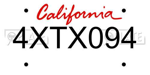 4XTX094 California License Plate
