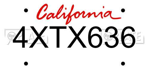 4XTX636 California License Plate