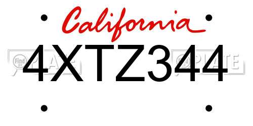 4XTZ344 California License Plate