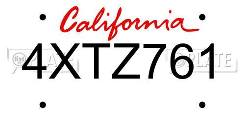 4XTZ761 California License Plate
