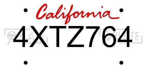 4XTZ764 California License Plate