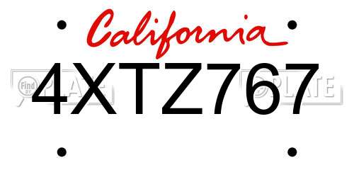 4XTZ767 California License Plate