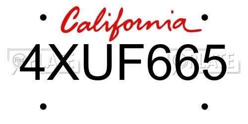 4XUF665 California License Plate