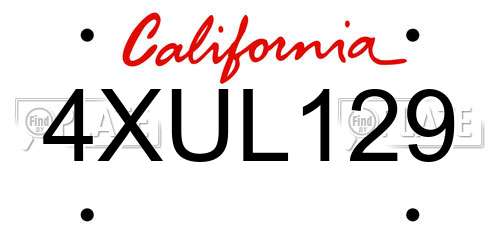 4XUL129 California License Plate