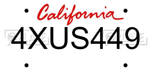 4XUS449 California License Plate