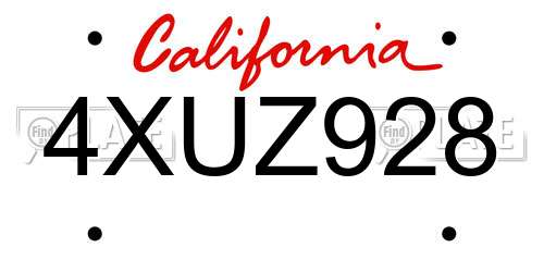 4XUZ928 California License Plate