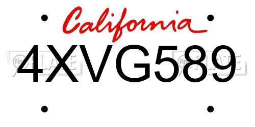 4XVG589 California License Plate
