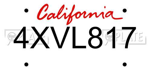 4XVL817 California License Plate
