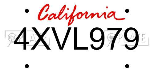 4XVL979 California License Plate