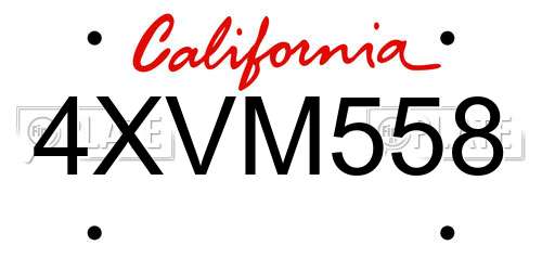 4XVM558 California License Plate