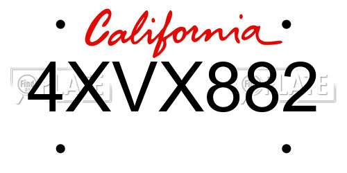 4XVX882 California License Plate