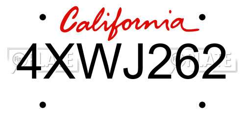 4XWJ262 California License Plate