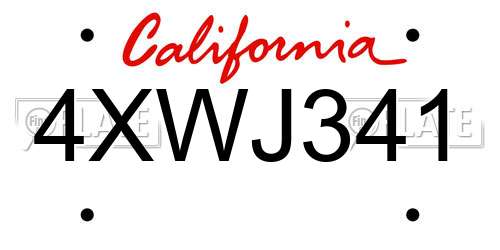 4XWJ341 California License Plate